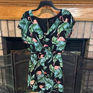 As U Wish Black Flamingo Print Romper